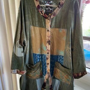 WOMENS VINTAGE SIS JACKET TOP RAYON MULTICOLOR POCKETS WOOD BUTTONS SZ XL